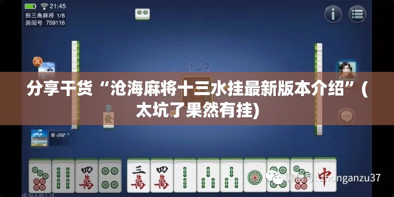 分享干货“沧海麻将十三水挂最新版本介绍	”(太坑了果然有挂)