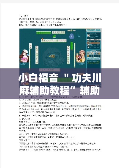 小白福音 ＂功夫川麻辅助教程”辅助工具插件,揭秘技巧开挂